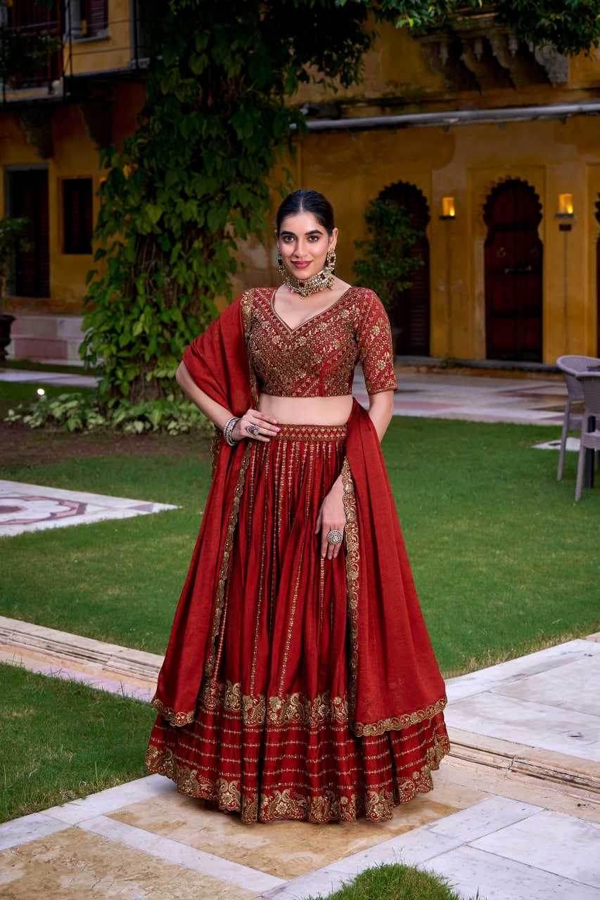 Rangoli Silk Embroidered Maroon Lehenga - MYLUXURY LANE ENTERPRISE